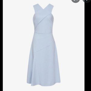 Reiss Paige Pleat Design Racerback Midi Dress light blue v halter neck